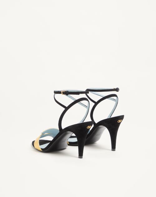 Valentino Garavani - Foliefoliage Suede Sandal 85mm - Black/gold - Woman - Sandals